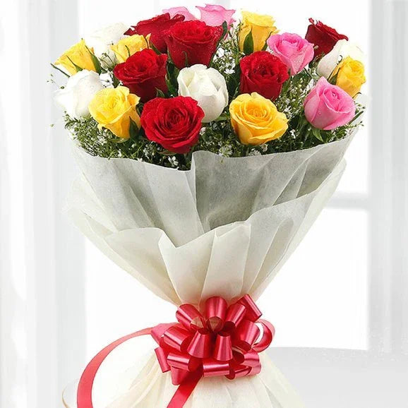 Mixed Roses Bouquet with 20 Fresh Blooms - Flower Delivery in GiftsGhaziabad