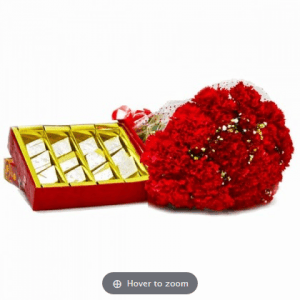 Red Carnations Bunch with Box of Kaju Katli