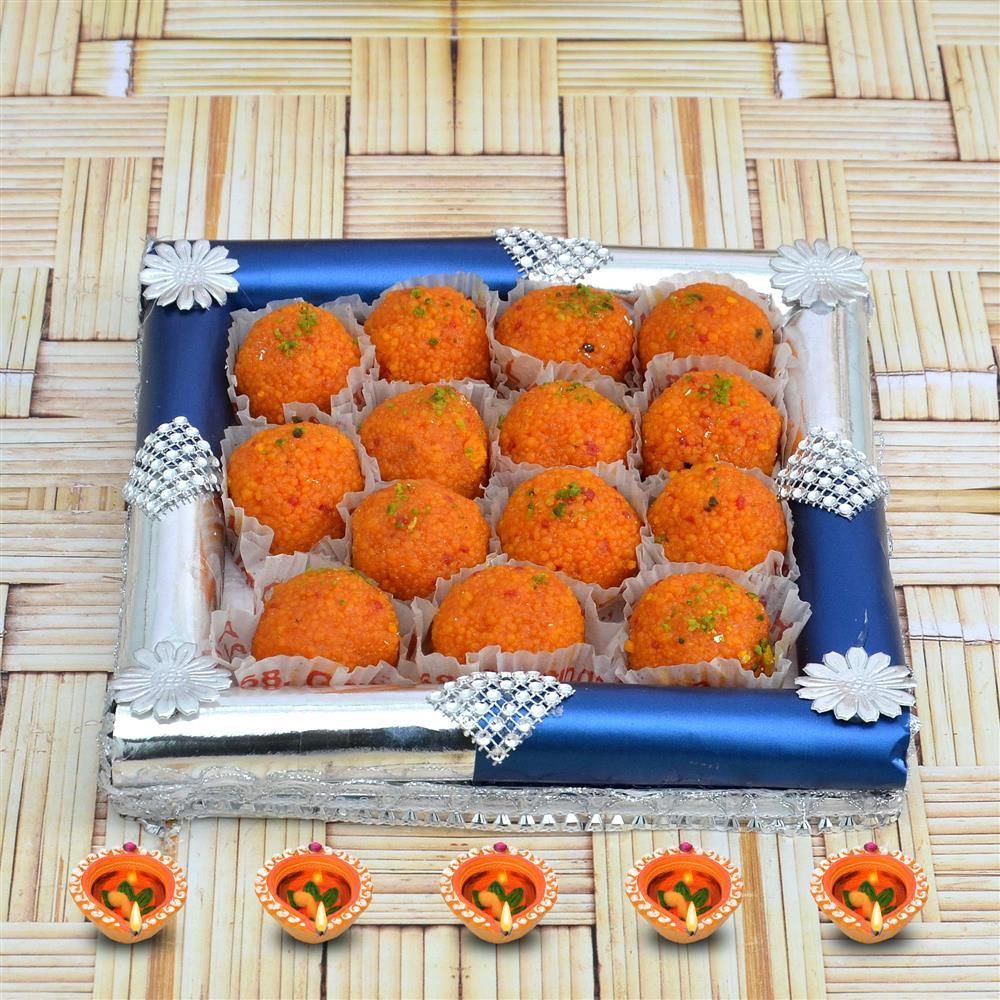Diwali Sweets Thali - Motichur Laddu with Thali