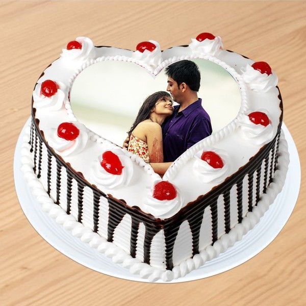 Heart Shaped Black Forest Photo Cake Online