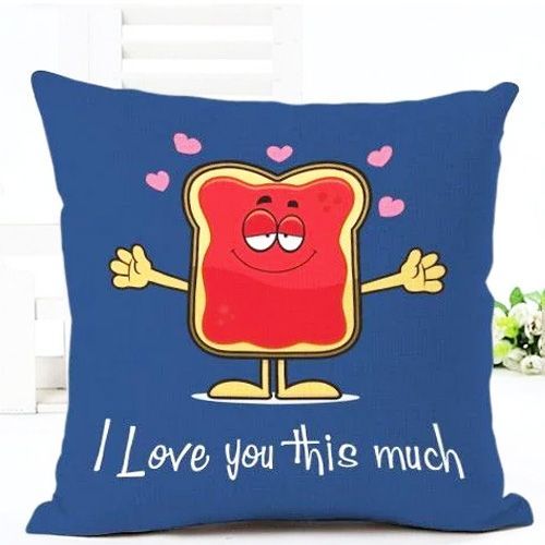 Printed Cushion Cover with Filler Blue Love You This Much