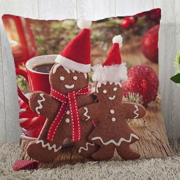 Santa Cookie Treat Christmas White Silk Cushion