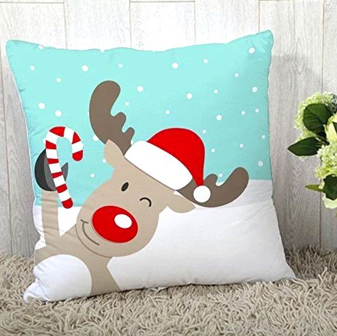 Sky Blue 100% Polyester Merry Christmas Cushion