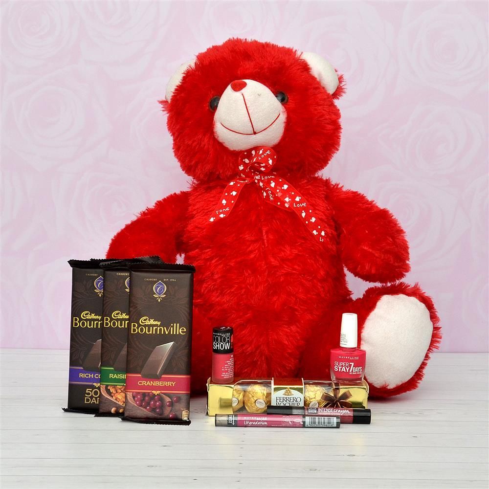 Red Teddy Bear With Chocolates