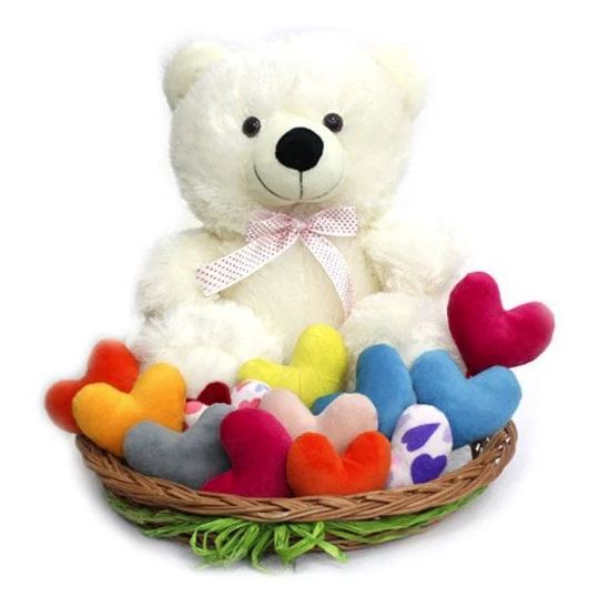 Teddy With Colourful Hearts