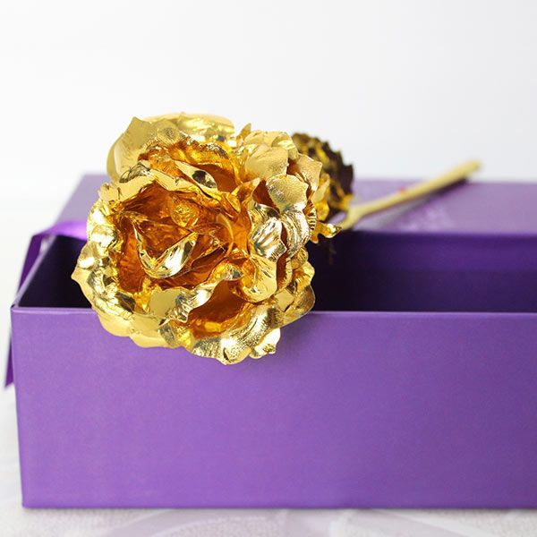 Golden Rose In Purple Box