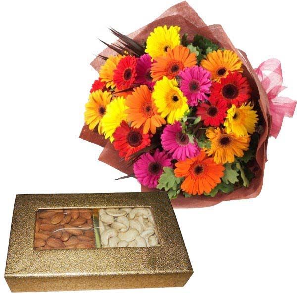 Mix Colorful Gerberas With Dryfruit