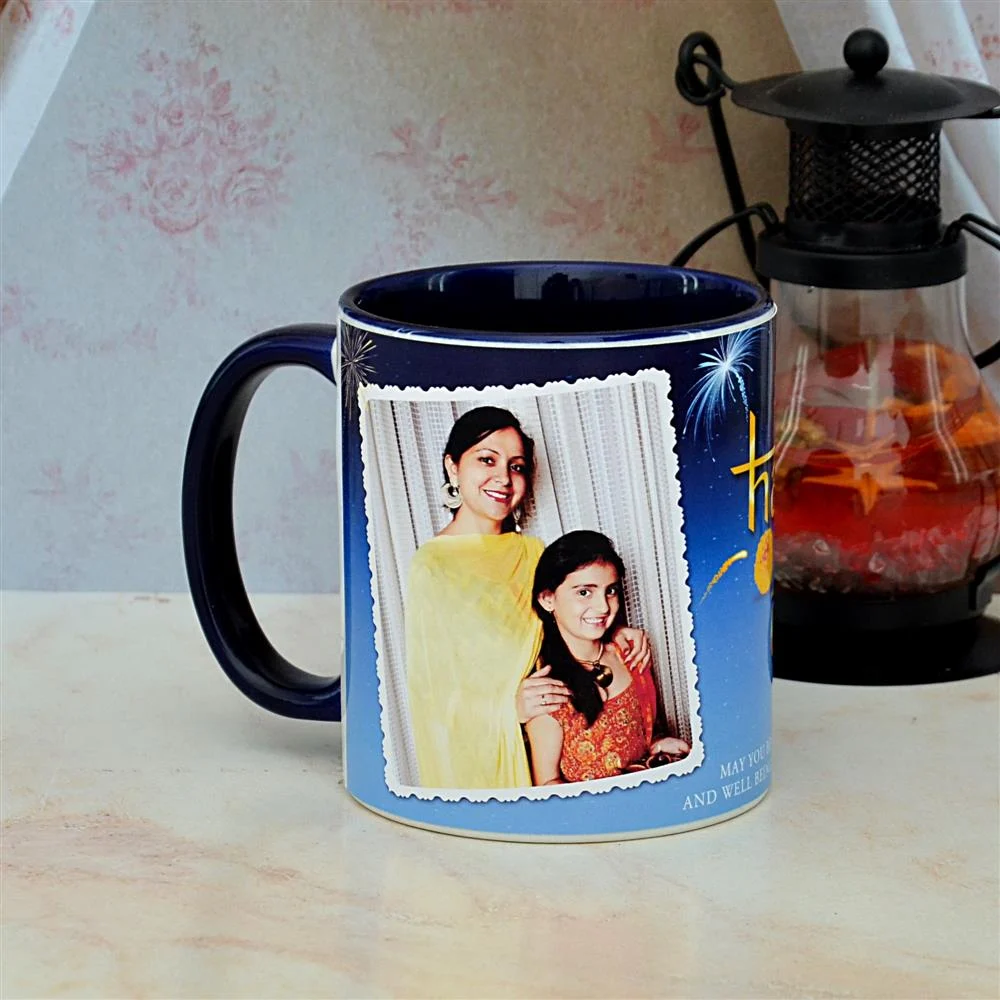 Blue personalized diwali mug