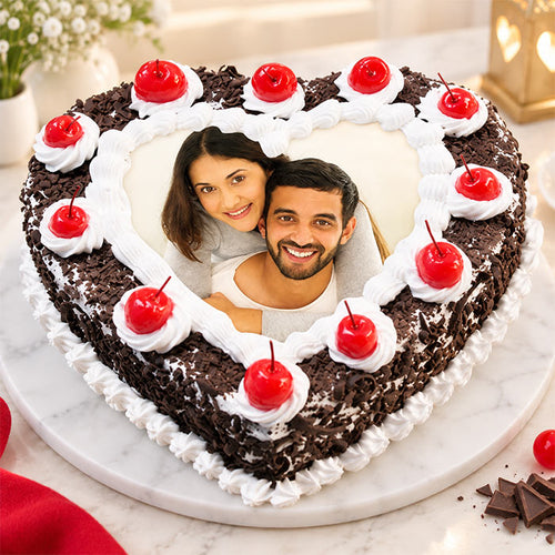 1 Kg Heart Shaped Black Forest Photo Cake