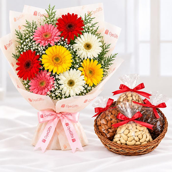 10 Mix Color Gerberas Bouquet with 500g Mixed Dry Fruits