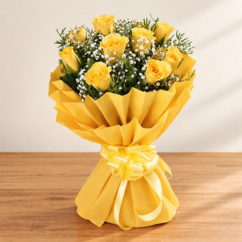 10 Yellow Roses Bouquet in Cellophane Wrap