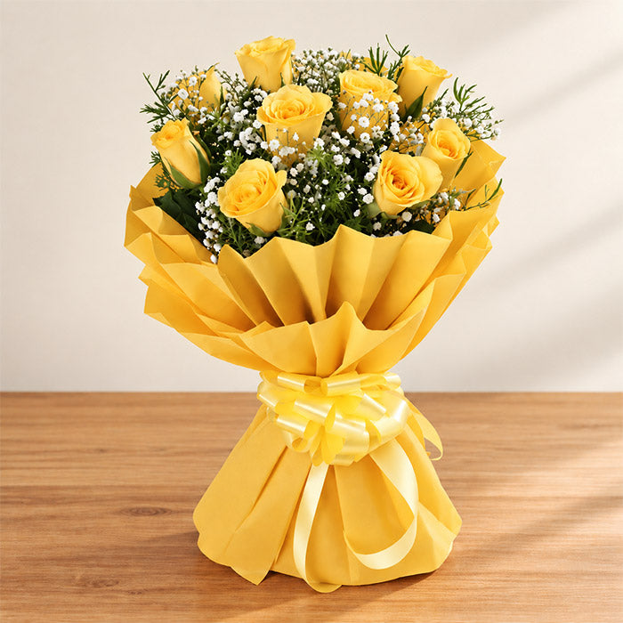 10 Yellow Roses Bouquet in Cellophane Wrap