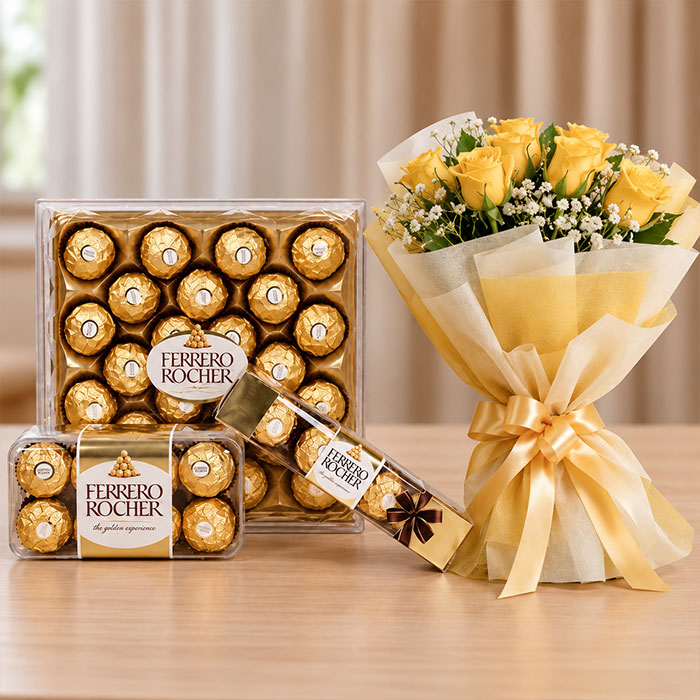 10 Yellow Roses with 44 Ferrero Rocher
