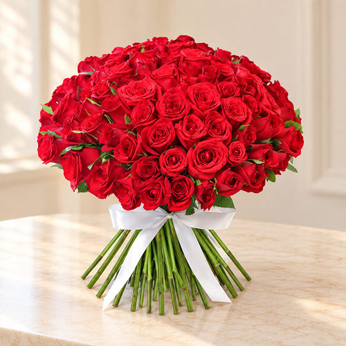 100 Red Roses Round Bouquet