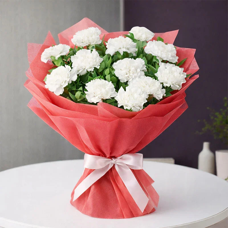 12 White Carnation Bunch