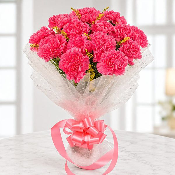 15 Pink Carnation Flower Bouquet