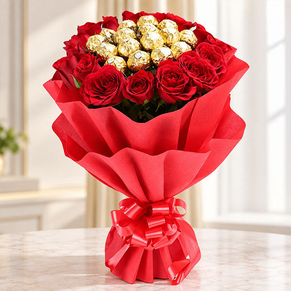 15 Red Roses with 16 Ferrero Rocher Bouquet