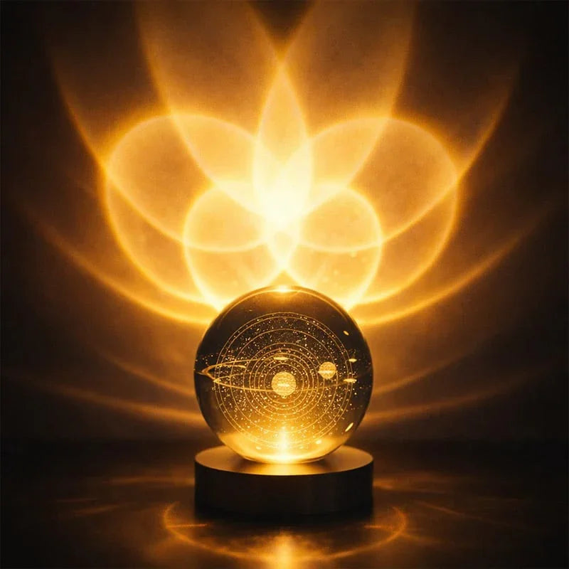 3D Crystal Solar System Night Lamp with Wooden LED Base