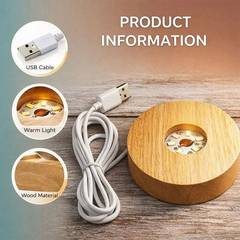 3D Crystal Solar System Night Lamp with Wooden LED Base