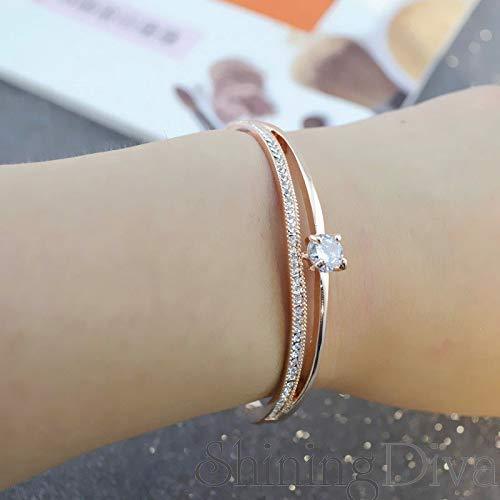 Rose gold bracelet with a diamond on a wrist, brand 'Shining Diva' visible