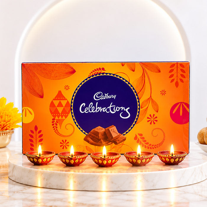 5 Earthen Diyas with Cadbury Celebration