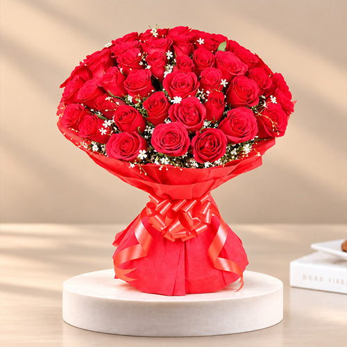 50 Fresh Red Roses Hand Tied Bouquet