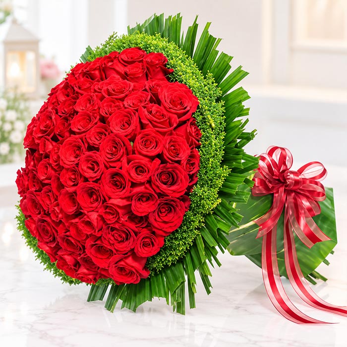 50 Red Roses Floral Basket in Designer Wrapping