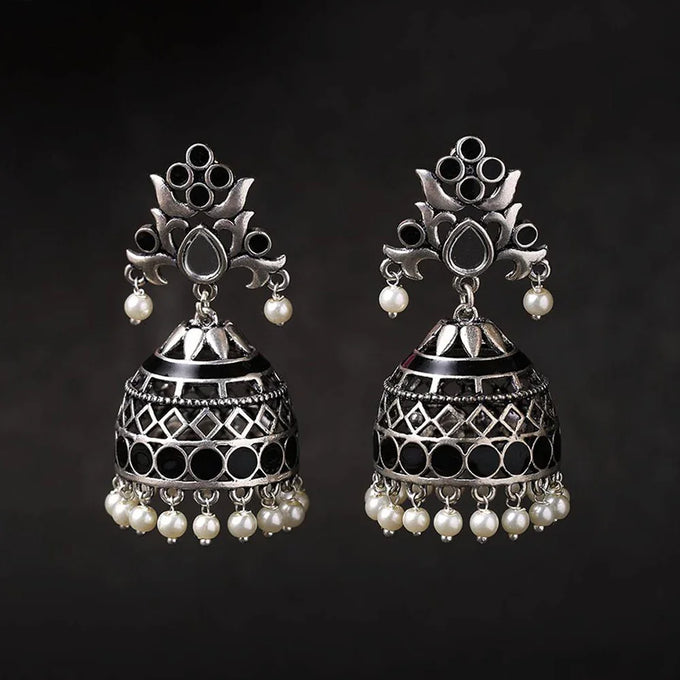Voylla Rangabati Black Enamel Embellished Earrings