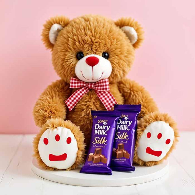 12 Inch Teddy Bear with 2 Cadbury Dairy Milk Silk Chocolates