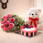 Pink Roses Cake & Teddy Bear Gift Combo | OyeGifts customer review image