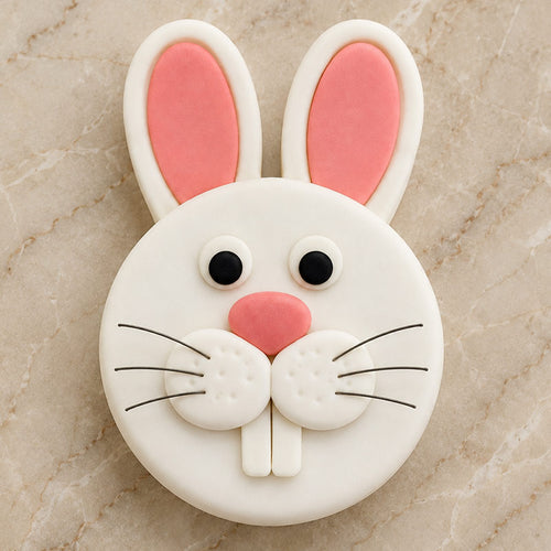 Decorative bunny face on a beige marble background