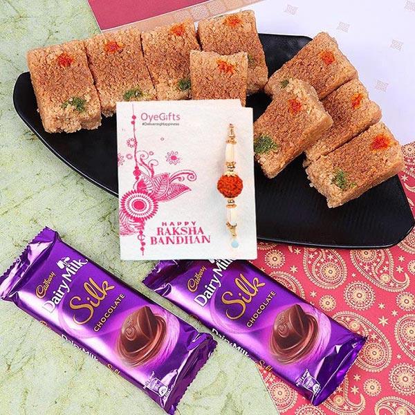 Rakhi with Milk Cake Silk Combo