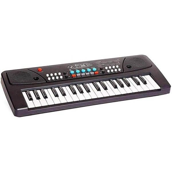 Small keyboard with black and white keys on a white background