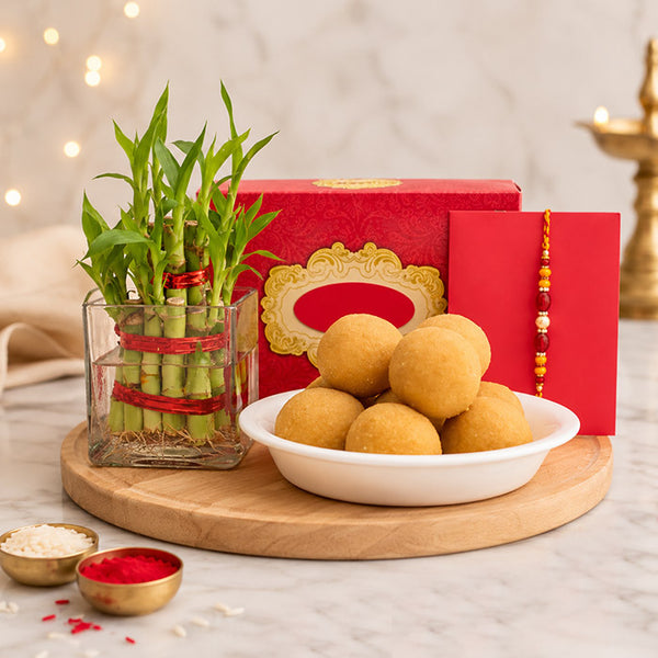 Bamboo with Besan Laddoo Rakhi Surprise