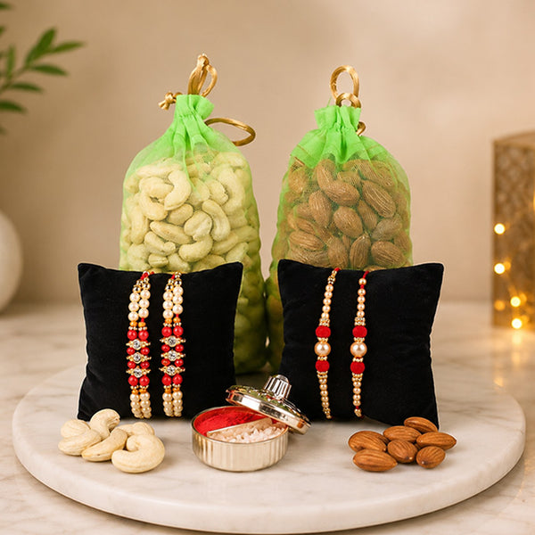 Beautiful Set Of 4 Rakhi With Dry Fruits Combo