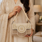Beige Pearl Embellished Handcrafted Shoulder Bag customer review image