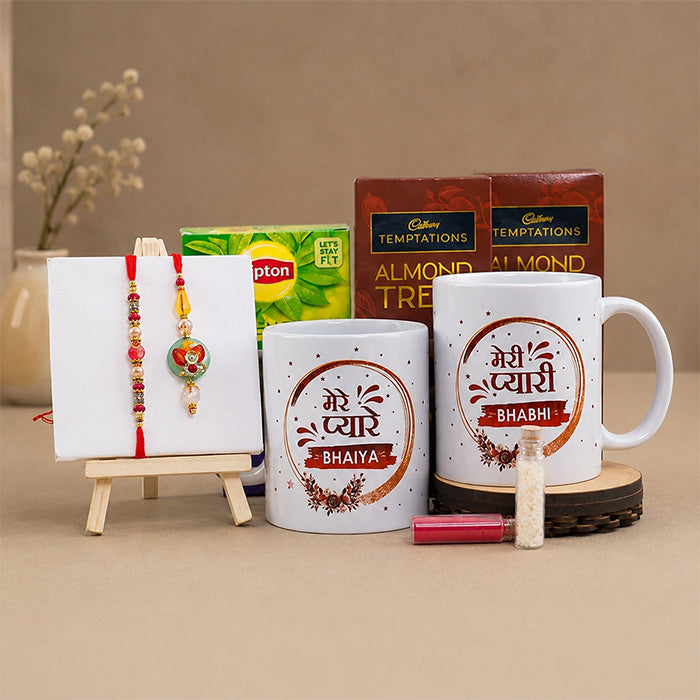 Bhaiya Bhabhi Rakhi Set With Mugs N Green Tea Combo
