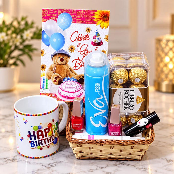 Birthday Gift Hamper with Ferrero Rocher Chocolates & Beauty Essentials