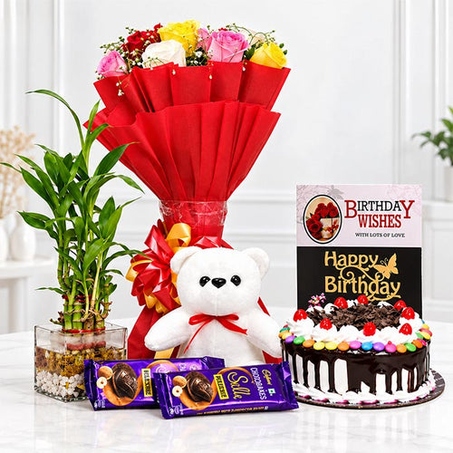 Black Forest Cake Gift Hamper with Roses Online Gift Delivery