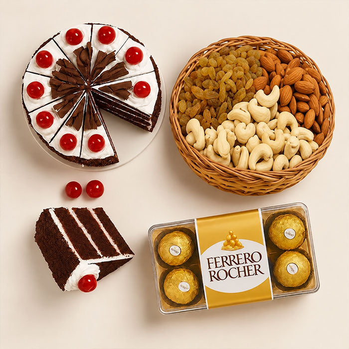 Black Forest Cake with Ferrero Rocher & Dry Fruits Gift Pack