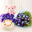 Blue Orchids Bouquet with Pineapple Cake Dairy Milk & Teddy Combo customer review image