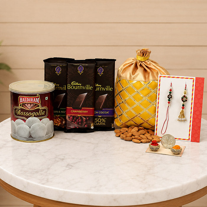 Bournville Chocolates With Haldiram Sweets and Almonds Rakhi Hamper