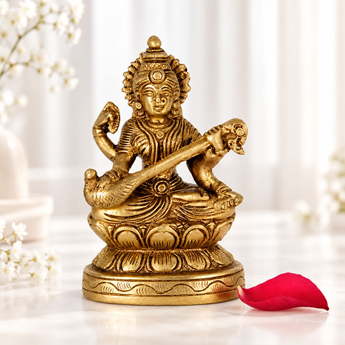 Brass Saraswati Idol 4 Inches Decorative Figurine