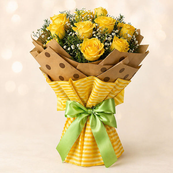 Bright 10 Imported Yellow Roses Bouquet