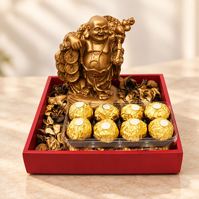 Buddha Figurine with 8 Ferrero Rocher Chocolates