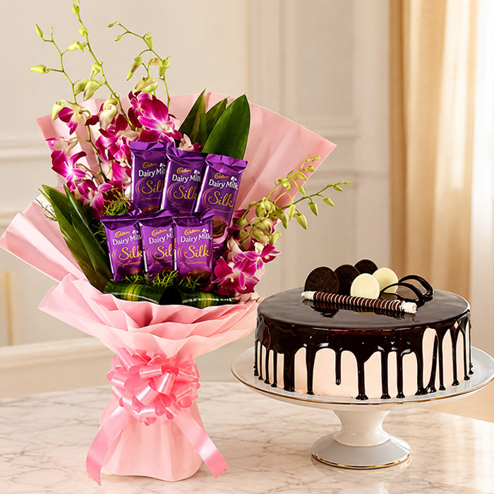 Butterscotch Cake & Purple Orchids Gifts | OyeGifts