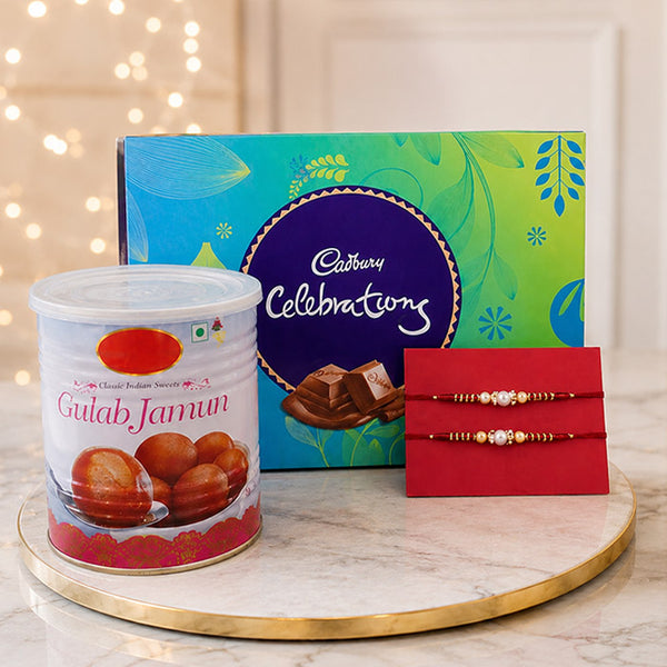 Cadbury Celebrations with 1 Kg Gulab Jamun & 2 Rakhi Gift Combo