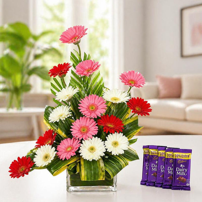 17 Mix Gerbera Flowers & Chocolates Basket