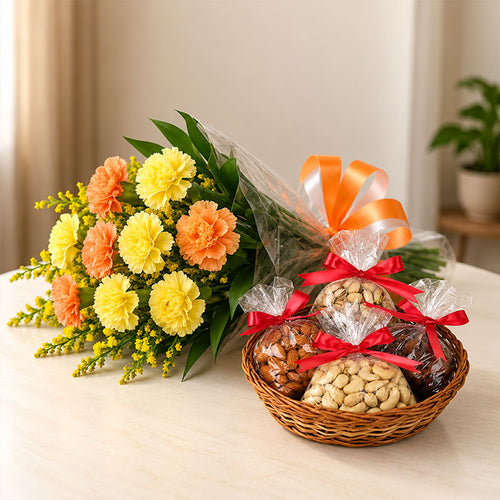 Carnation Bunch with 500g Mixed Dry Fruits Online Gift Delivery