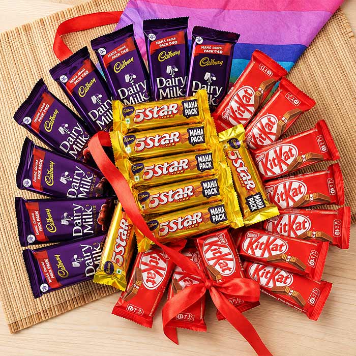 Chocolate Basket with 9 KitKat, 8 Dairy Milk & 8 Five Star